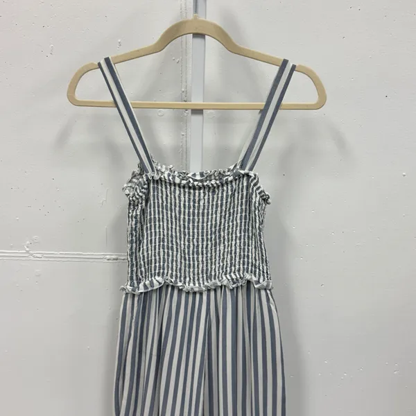 Speechless Blue White Striped Smocked Wide Leg Cropped Jumpsuit Small Resortwear - Image 5