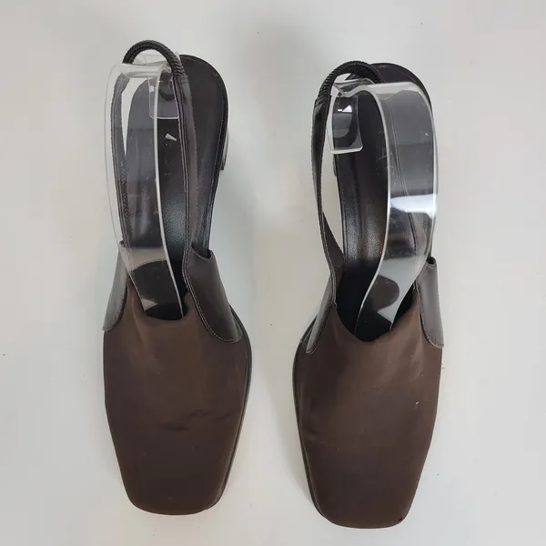 Bass Womens‎ Shoes Size 8.5 Brown Y2K Block Heel Sling Back Closed Square Toe - Image 7