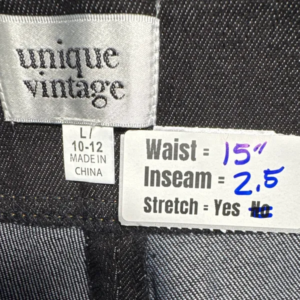 Unique Vintage Denim Shorts High Waist Stretch Black‎ w/ Pockets Size L - Image 2