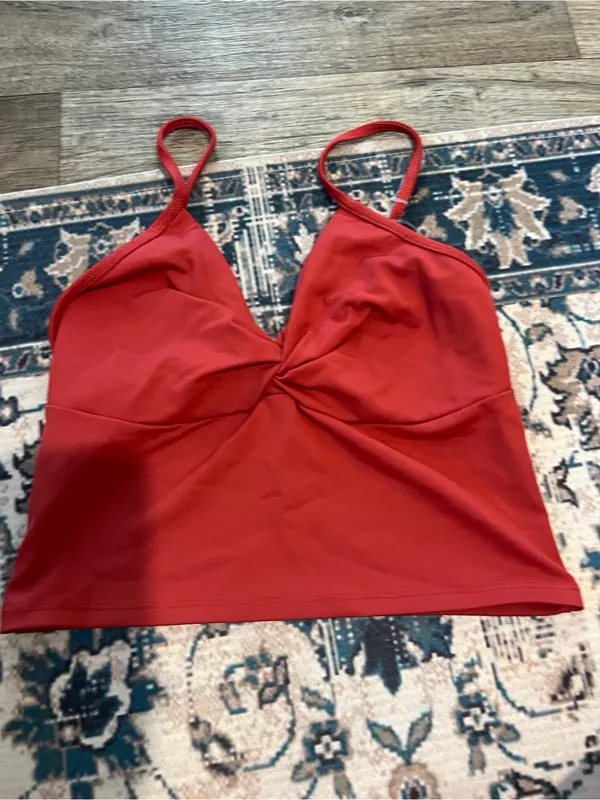 Abercrombie Twist Front Spaghetti Strap Crop Top - Rustic Red - Image 6
