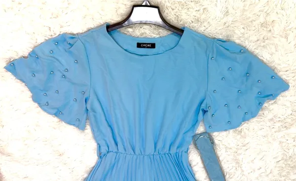 Chic Me Light Blue Pleated Belted Women's Dress S New Without Tag - Image 2
