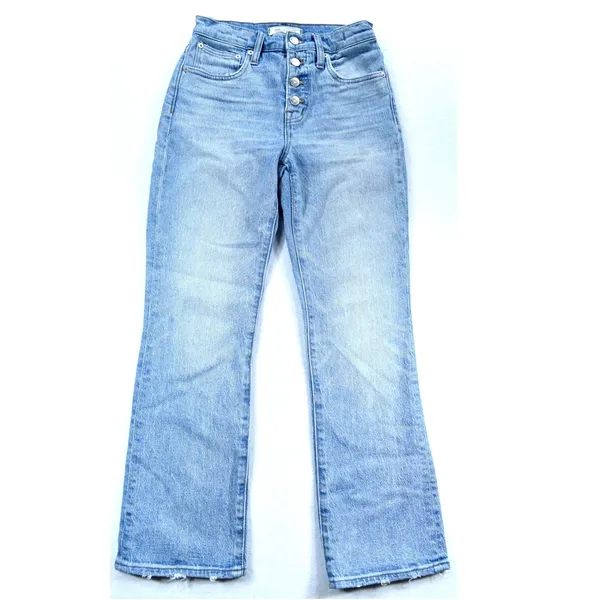 Madewell Demi-Boot Cut Jeans Light Wash Blue Button Fly High Rise Denim Womens - Image 3