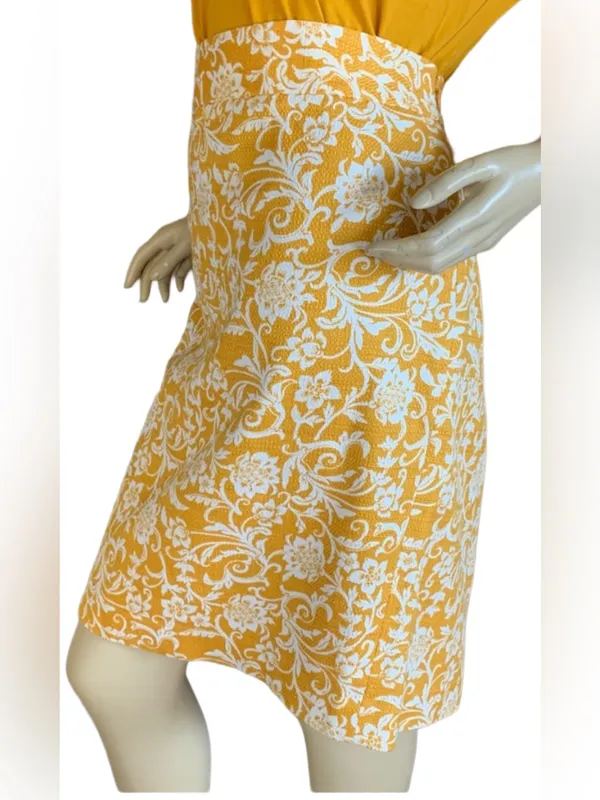 Ann Taylor Loft Golden Yellow And White Floral Print Cotton Blend Skirt (14) - Image 5