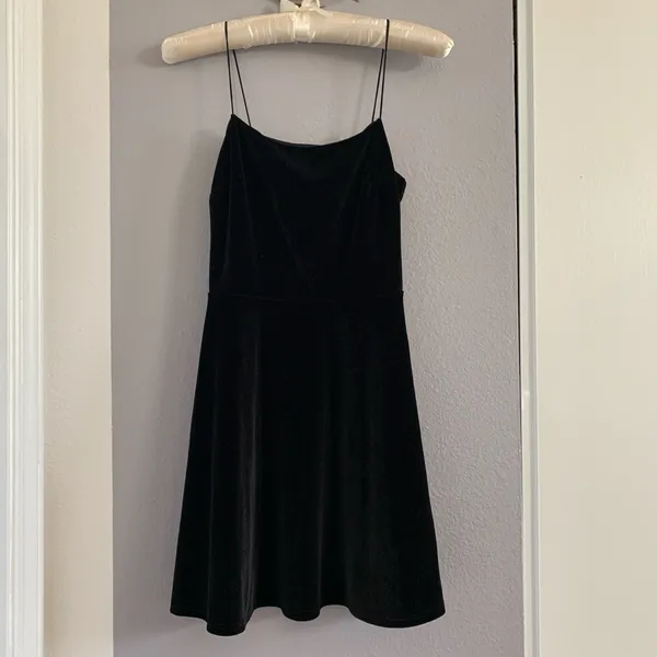 Urban Outfitters Black Velvet Straight-Neck Mini Dress - Image 3