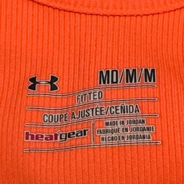 Under Armour HeatGear Fitted Ribbed Racerback Tank Top Neon Orange Medium - Image 4