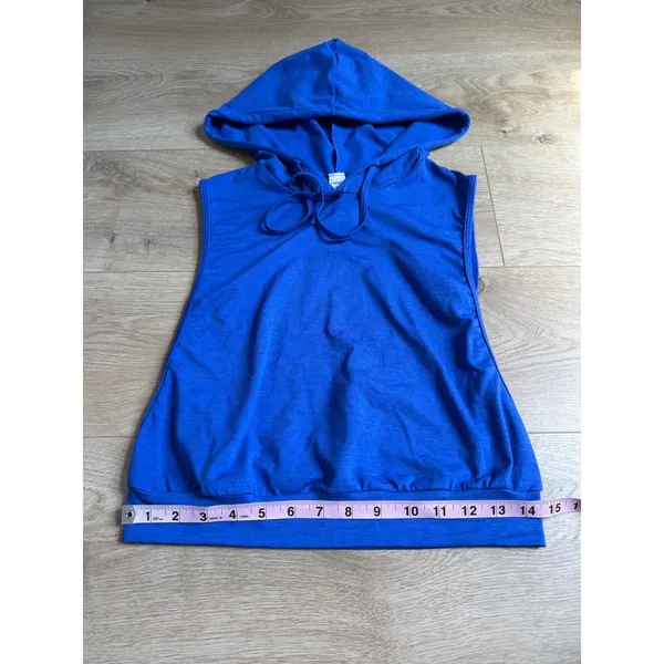 NWOT Halara Hooded Drawstring Sleeveless Cropped Running Tank Top blue size XS - Image 7