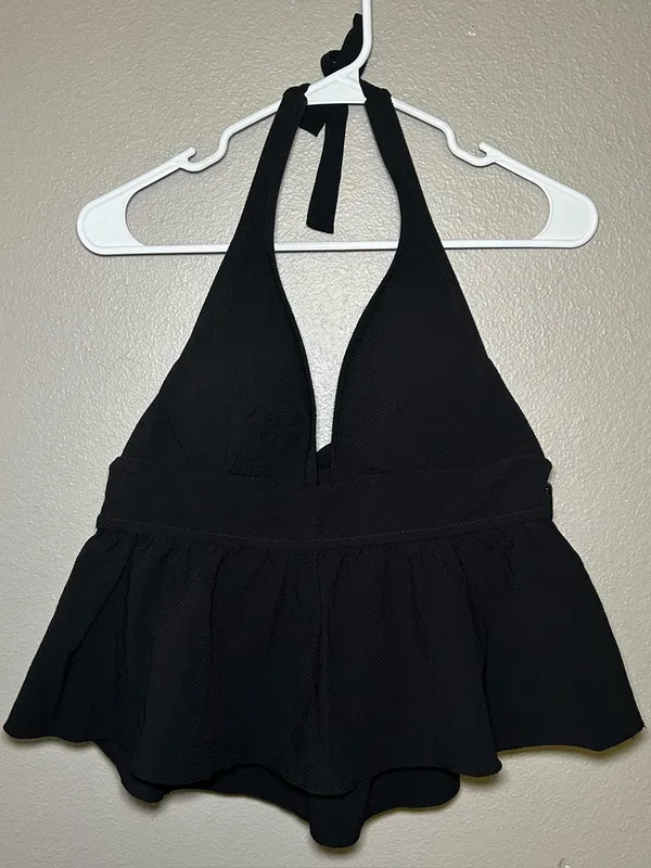 J. Crew Black Halter Peplum Tankini Swim Top Women’s Size Medium - Image 2