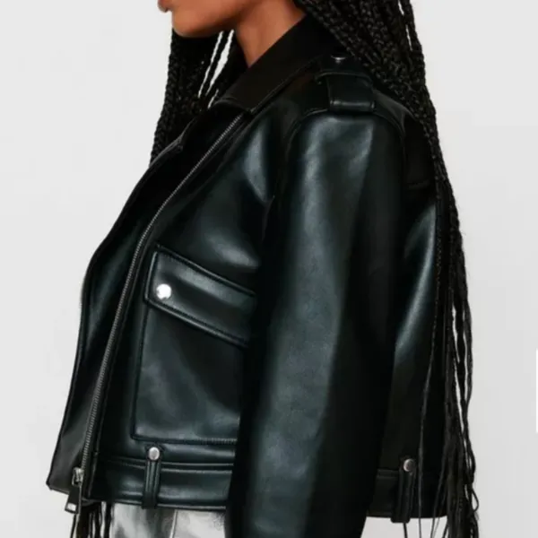 Nasty Gal Faux Leather Biker Jacket in Black sz 6 - Image 2