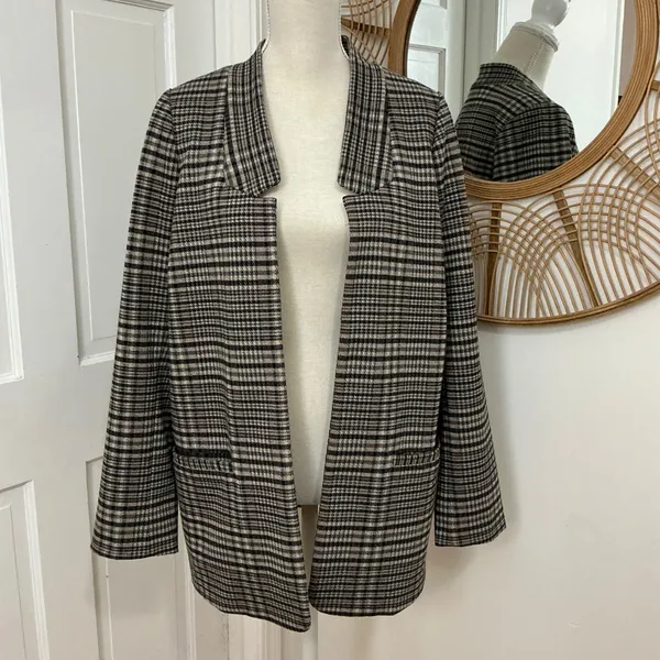 Soft Surroundings St. James Blazer M Gray Plaid Dark Academia Oversized Classic - Image 2
