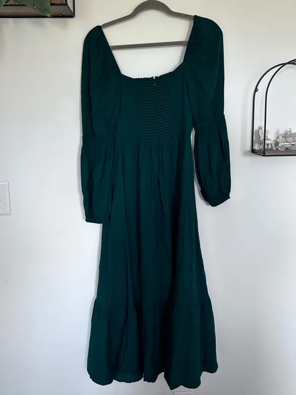 Reformation Emerald Green Long Puff Sleeve Square Neck Midi Dress Size 2 - Image 2