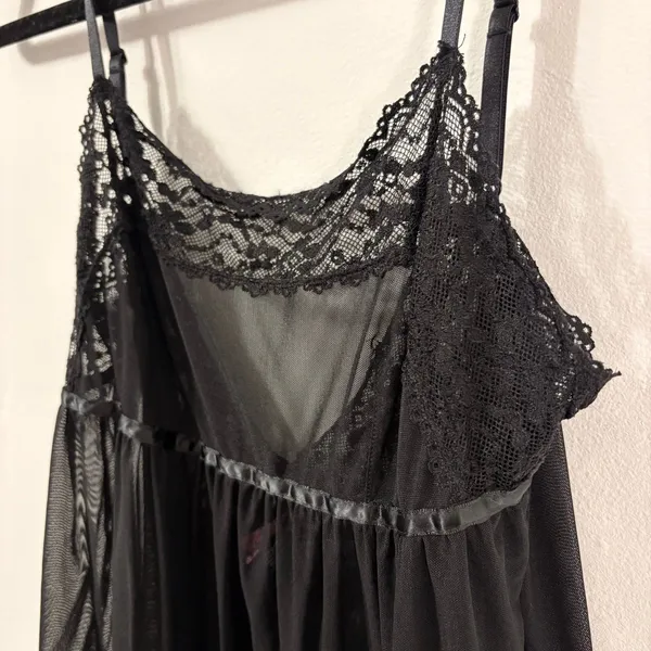 Vintage Y2K Victoria's Secret Babydoll Sheer Mesh Lace Shirt Sz M Black - Image 2