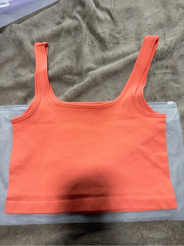OQQ Ribbed Seamless Yoga Crop Tank Top - Orange - Image 3