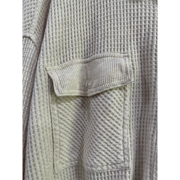 Aerie LumberJane Waffle Shirt Cream Ivory Oversized Button Down Top Medium - Image 3