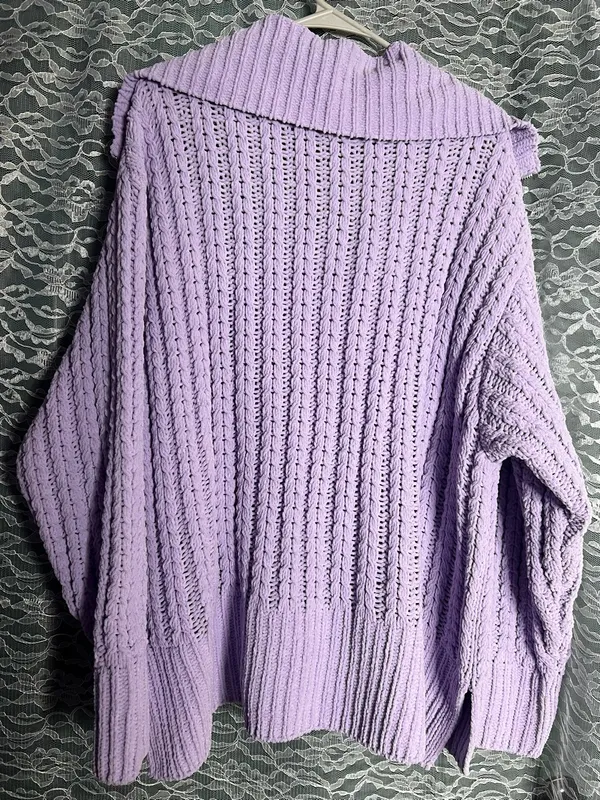 Aerie Lavender Cable Knit Quarter Zip Sweater XL Cozy Oversized Pullover - Image 4