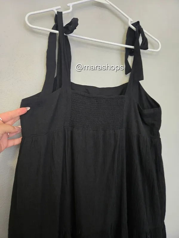 Madewell Tie-Strap Tiered Midi Dress Black - Image 4