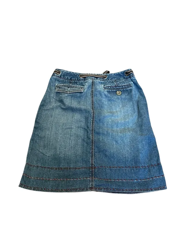 Vintage Y2K Denim Skirt Size 6 Low Rise Grommet Ribbon Belt Boho Streetwear - Image 7