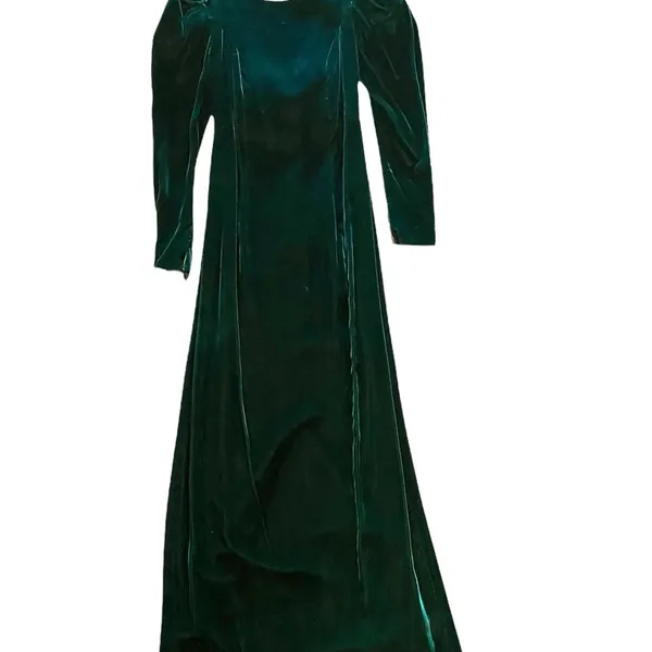 Vintage Forest Green Velvet Rhinestone Backless Bow dress Gown 40s black Tie - Image 9