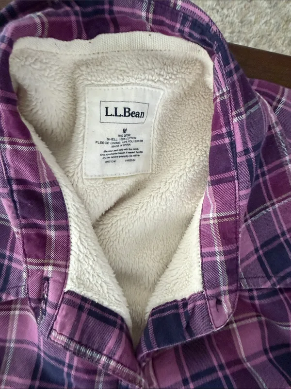 L.L.Bean purple plaid fleece-lined flannel shirt jacket Women’s Size M Medium - Image 2