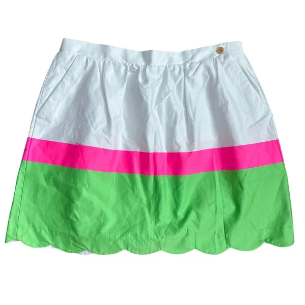 Lilly Pulitzer Colorblock Stripe Mimosa Skirt Scallop Hem Pockets Size‎ Large - Image 3