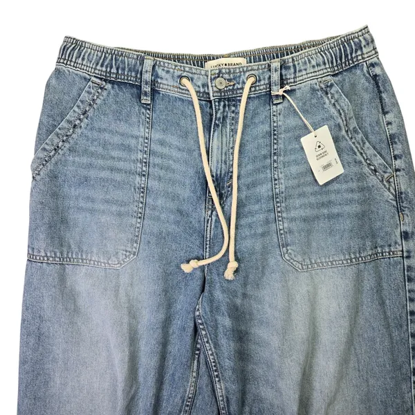 Lucky Brand Womens Blue Denim Drawstring Elastic Waist Utility‎ Jeans L 147987 - Image 3