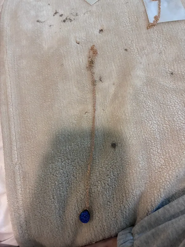 Blue Teardrop Druzy Pendant Gold Chain Necklace - Image 6
