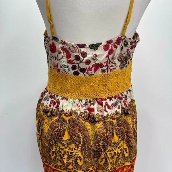 Daytrip Slip Dress Multicolored Boho Paisley Crochet Waistband Spaghetti Straps - Image 10