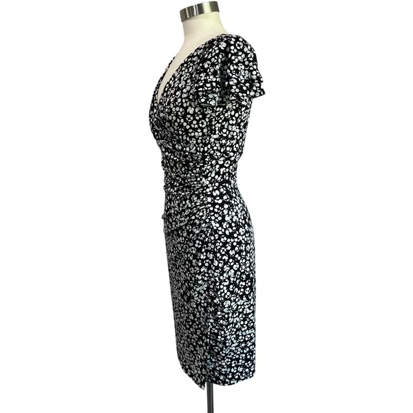 LAUREN Ralph Lauren Black Abstract Floral Surplice Dress Size 6‎ - Image 3