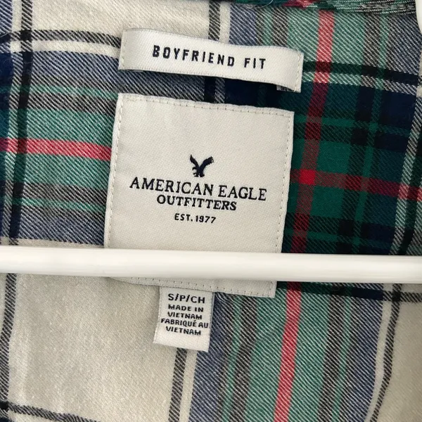 American Eagle Boyfriend Fit Plaid Flannel Shirt Size S 100% Cotton - Image 9