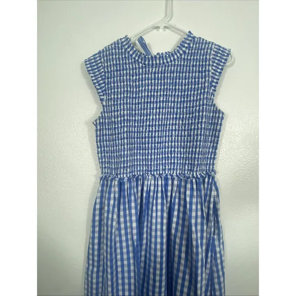 Crown & Ivy Blue Gingham Smocked Midi Dress Sleeveless Womens Size 8 Excellent - Image 6