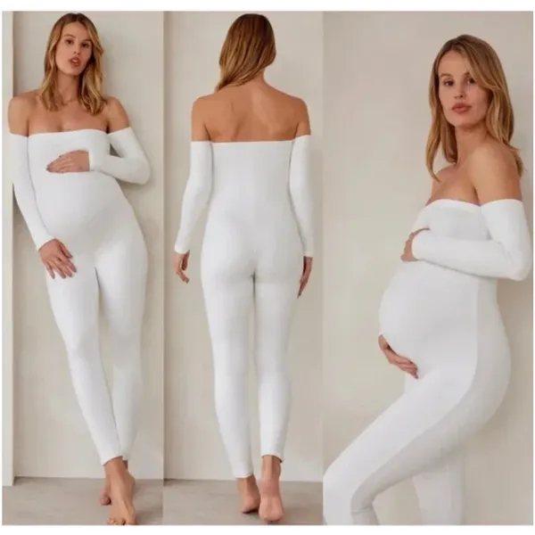 Bumpsuit‎ Off Shoulder Long Sleeve Maternity Jumpsuit The Bella Size Medium - Image 2