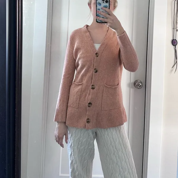 Madewell Donegal Maysfield Cardigan‎ Sweater Peach 100% Merino Wool Size XS - Image 3