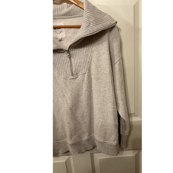 Aerie Down to Earth 1/4 Zip Sweatshirt Women's XS Gray Oversized Pullover - Image 8