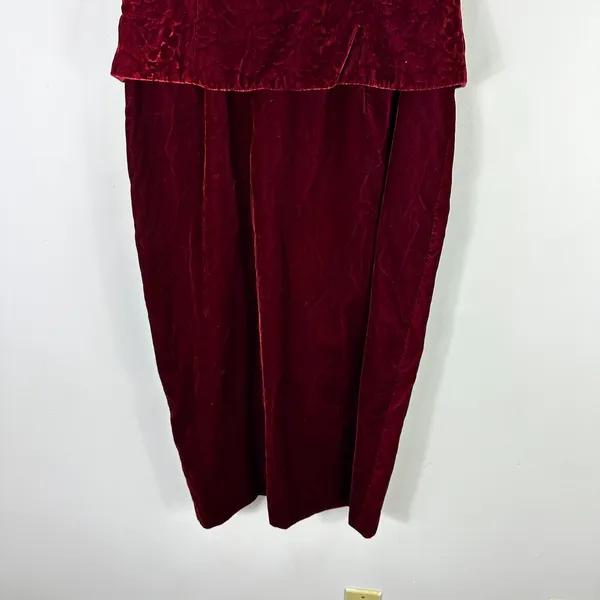 Talbots Midi Dress Womens‎ 6 Red Velvet Short Sleeve Romantic Modest Vintage - Image 4
