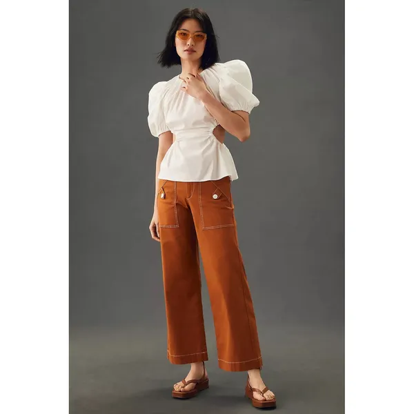Maeve Anthropologie Burnt Orange Cropped Wide Leg Carpenter Pants Size 4 - Image 3
