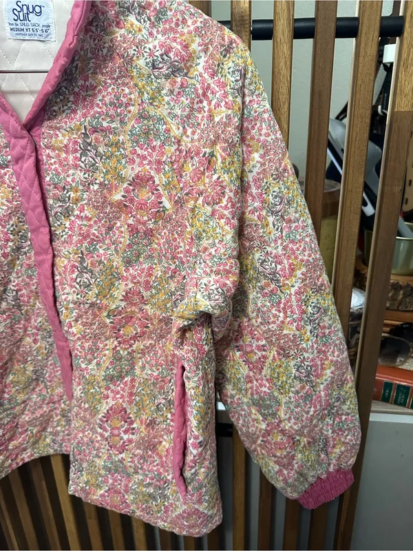 Vintage Snug Suit Floral Quilted Jacket Heritage Pink Calico Coat M - Image 7