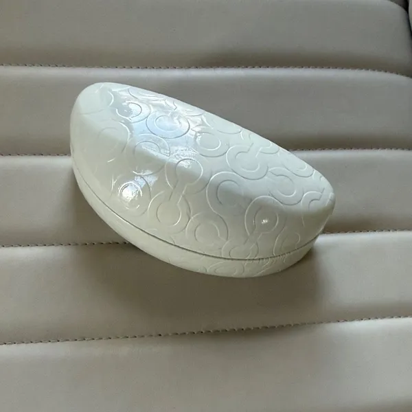 Vintage Coach Brown White Sunglasses Case Glassrs Holder Snaps Close - Image 2