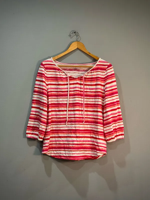 Pink Talbots Striped Tie Neck Blouse Size L EUC - Image 3