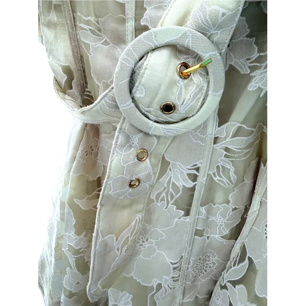 Savannah Taylor Floral Organza Puff Sleeve Belted Mini Dress Cream M Fairy Girly - Image 4