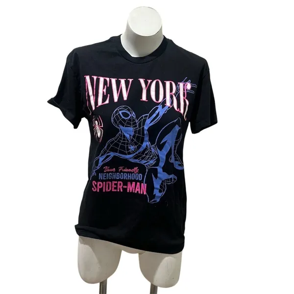 Marvel Spider-Man T-Shirt Mens Size M Black Neon Graphic New York Tee - Image 4