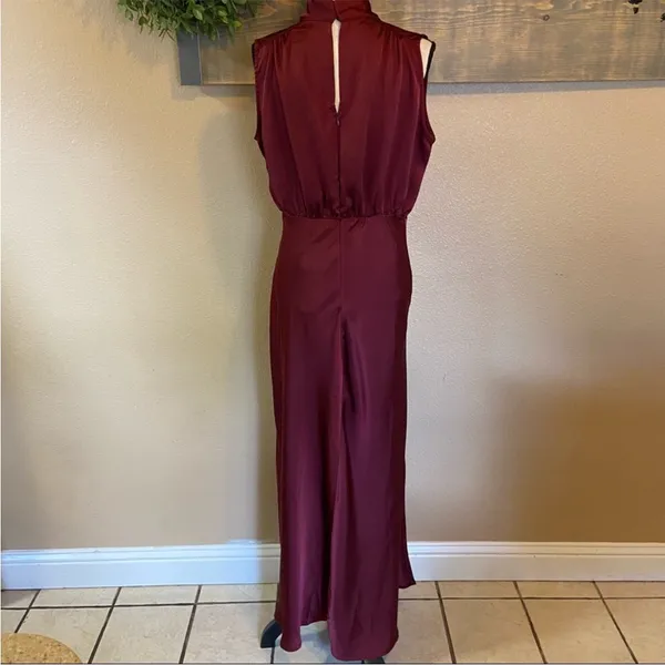 Lulus Classic Elegance Wine Satin Sleeveless Mock Neck Maxi Dress - Image 11