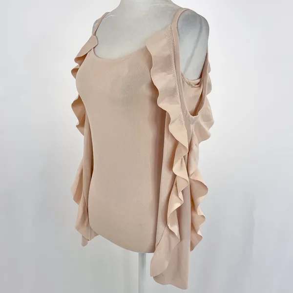 Club Monaco Ruffle Trim Cold Shoulder Long Sleeve Sweater Blush Pink Size XS - Image 7