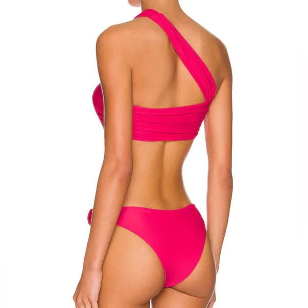 Tularosa Macey Bikini Set Berry Pink Women Large One Shoulder Asymmetrical Tie - Image 2