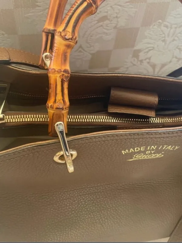Gucci Brown Leather Tote with Bamboo Handles - Image 2