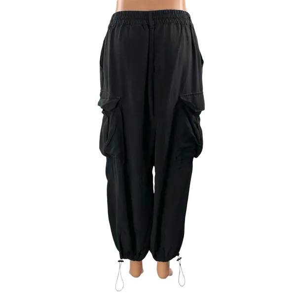 Zara Women's Black High Rise Parachute Baggy Cargo Jogger Trousers Pants Size M - Image 3