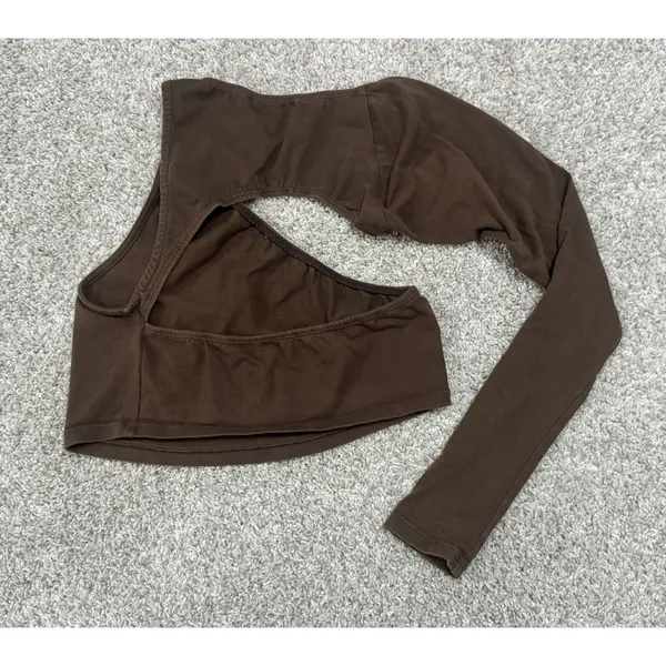 Motel Brown Asymmetrical One Shoulder Long Sleeve Crop Top Size Small - Image 5
