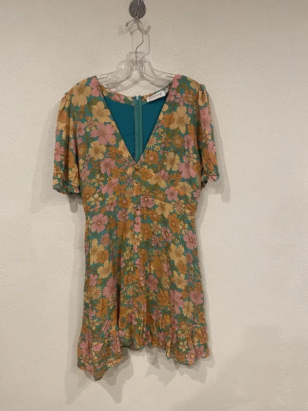 Petal + Pup Dress Womens 10 Multicolor Floral Puff Sleeve Ruffle Mini V Neck - Image 2