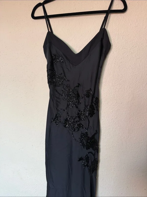 House of CB Anastelle Black hand-beaded embellished satin Maxi Dress size XS NWO - Image 5