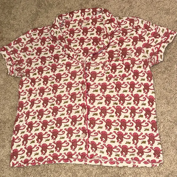 Roller Rabbit Pink Monkey Polo Pajama Short Sleeve Shirt and Shorts Set size Smal - Image 3
