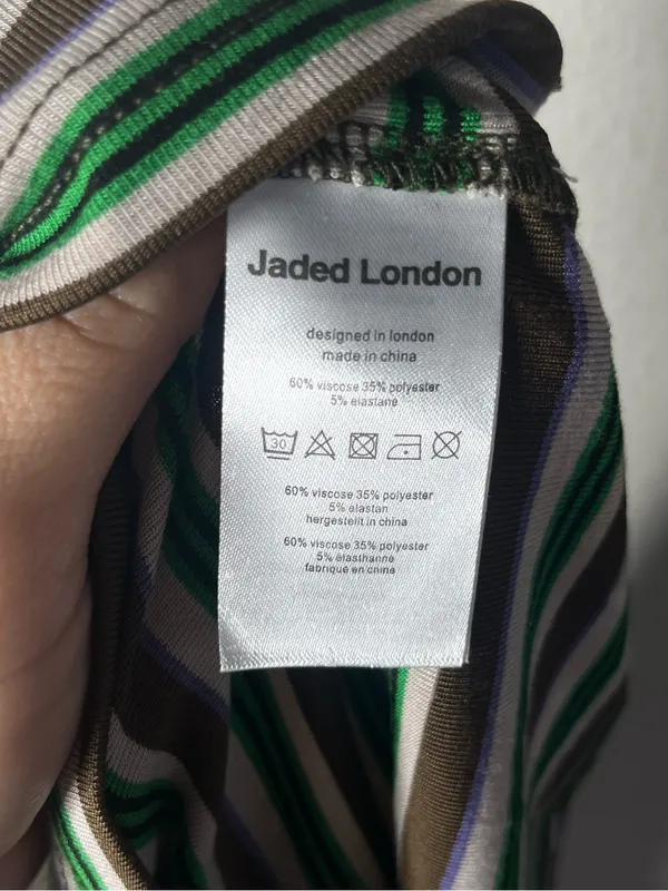 NEW Jaded London Mila Striped Short Sleeve Polo Shirt in Green Multi - Image 9