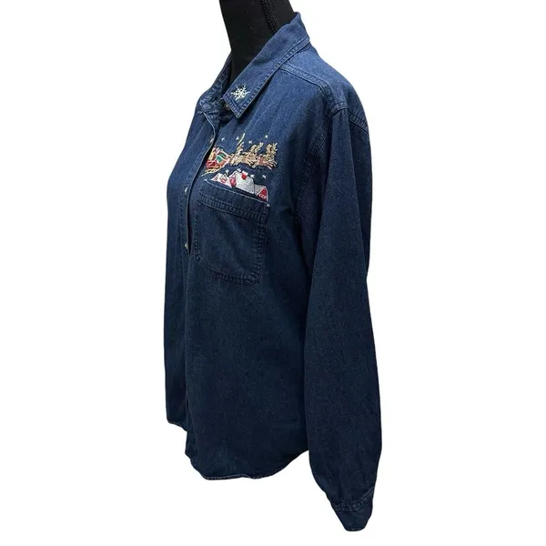 VTG Cabin Creek Long Sleeve Button‎ Up Blue Denim Jeans Shirt Womens Size Large - Image 5